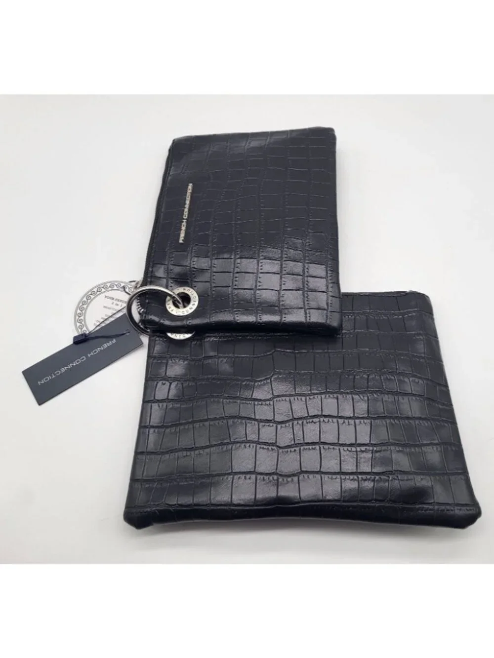 French Connection Dale Double Slim Pouches Croc Print Black Travel Accessory